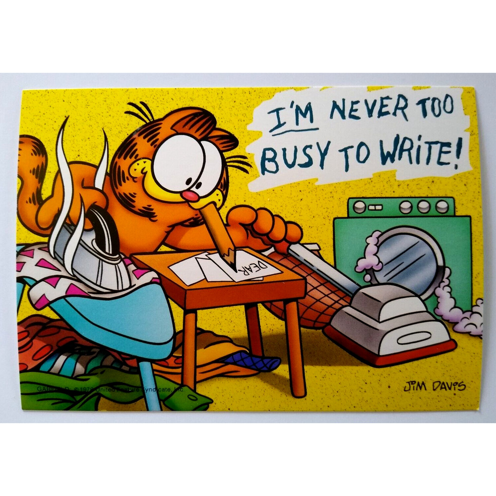 Garfield Cat Postcard Orange Kitten Housework Jim Davis 1978 Continental Unused